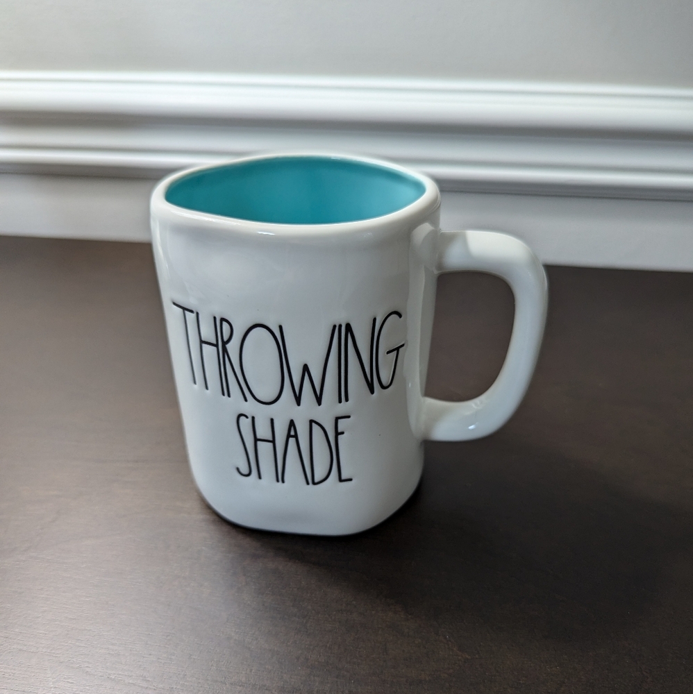 EUC Rae Dunn THROWING SHADE 19.5oz Ceramic Mug with Teal Interior
